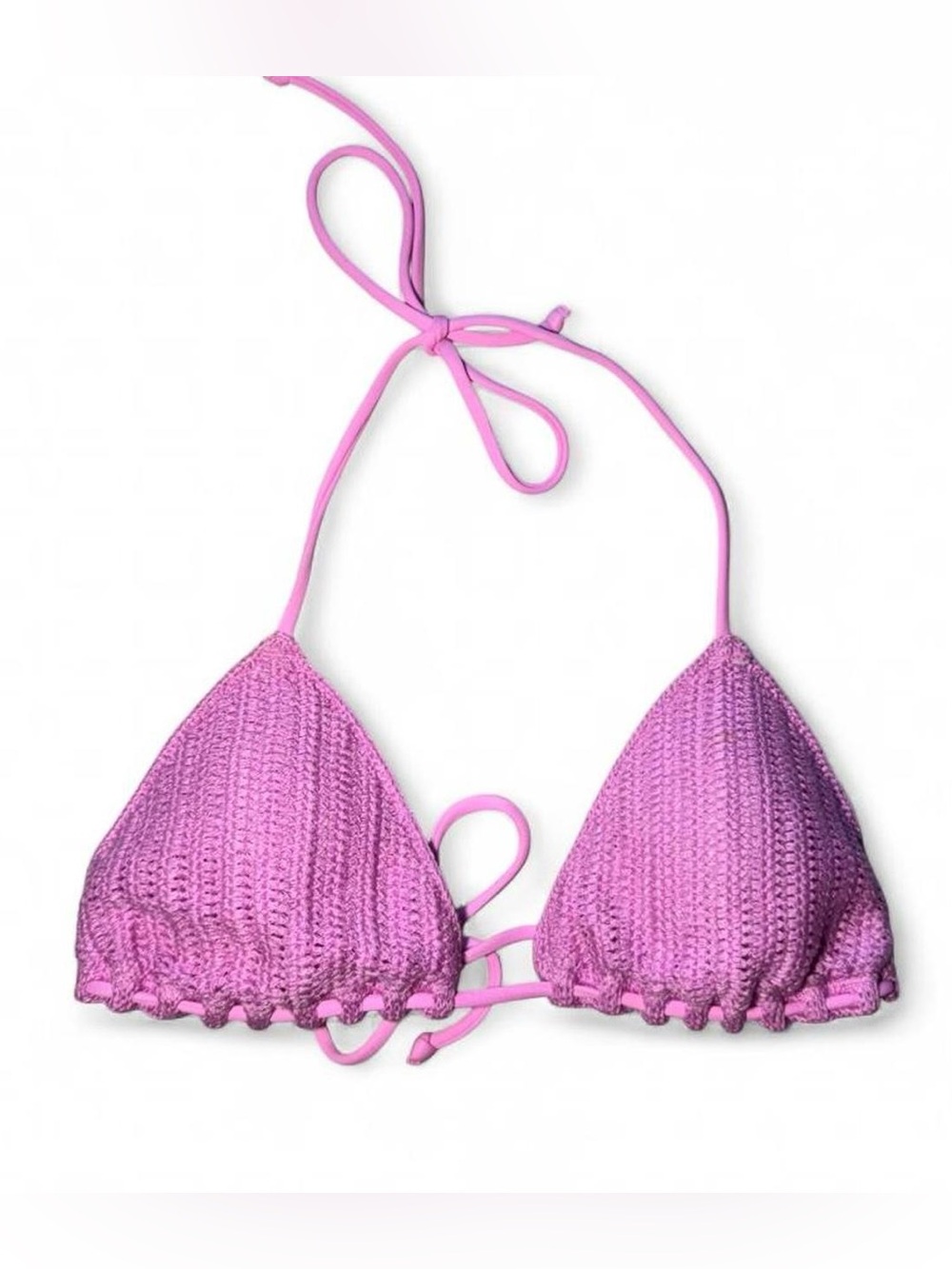 Victoria's Secret pink crochet triangle adjustable bikini top size small ⏹️